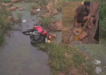 Momento de tensão: motociclista se fere após acidente em rotatória de Rondonópolis